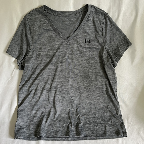 Under Armour T-Shirt 1X Grey V-Neck Loose Athletic HeatGear Performance - Picture 1 of 5